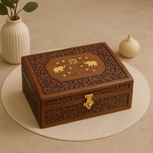 Caja de Joyería Artesanal de Madera de Sheesham con Incrustaciones de Latón |   Venta al por Mayor B2B - Product Image 2