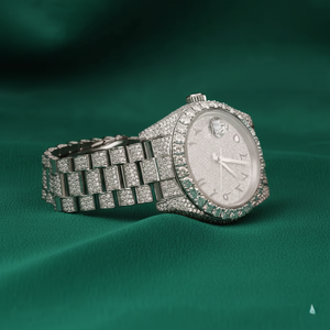 Reloj de Lujo para Negocios con Diamantes, Reloj de Pulsera Plateado Estilo Hip Hop, Esfera Árabe, Bisel de Piedras, Brazalete Completamente Cubierto de Diamantes - Product Image 3