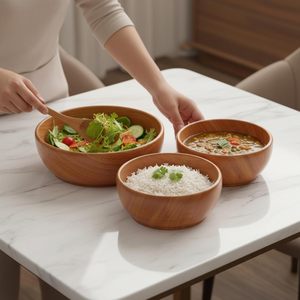 Bol en bois classique pour la maison, la cuisine et la restauration, idéal pour servir des salades, des collations, des fruits et des aliments secs, avec une finition lisse - Product Image 4