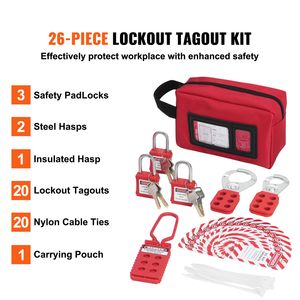 Kit di sicurezza in ferro da 26 pezzi con lucchetti, fermagli, etichette, fascette in nylon e borsa per il trasporto - Product Image 2