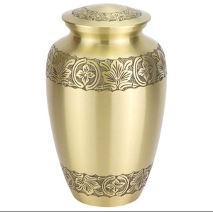 <b>Teal</b> Urn with Gold Leaf Band Round Traditional Sympathy Gift Classic Design Handmade Decor - Product Image 3