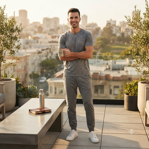 Ensemble de t-shirts à col rond gris pour homme, en coton tricoté, vêtements décontractés, couleur unie, respirant, pantalon de jogging - Product Image 3