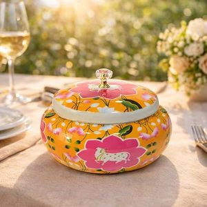 Round metal Food <b>Storage</b> <b>Container</b> With Lid Floral Design Airtight <b>Kitchen</b> Use Party Occasion - Product Image 1
