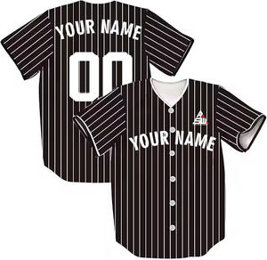 Camiseta de Béisbol Personalizada 2025 con Rayas Negras, Cuello en V Blanco, Botones, Uniforme de Equipo, Nombre y Número Personalizados, Estilo Profesional, Venta al Por Mayor - Product Image 6