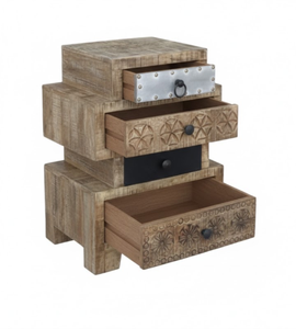 Table de chevet traditionnelle en bois de manguier massif avec 4 tiroirs, écologique, pour salon et appartement - Product Image 3