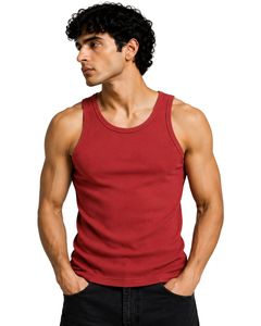 Débardeur Homme Personnalisé en Coton Côtelé Rouge, Coupe Slim Décontractée, Extensible, pour l'Été et la Gym, Sous-vêtement Personnalisable - Product Image 1