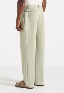 Pantalon droit vert clair pour homme avec ceinture, coupe décontractée élégante, tissu polyester mi-lourd, idéal pour l'été - Product Image 2