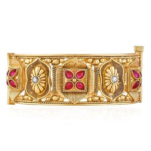 Gold Plated Bangle <b>Bracelet</b> Women's Vintage Flower Design <b>Ruby</b> Bezel Setting Wedding Jewelry Alloy Bangle - Product Image 1