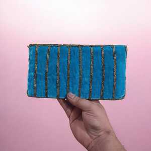 Pochette de luxe pour femme avec fermeture éclair, broderie Zari sur toile, sac à bijoux, chaîne de perles, décoration tendance - Product Image 4