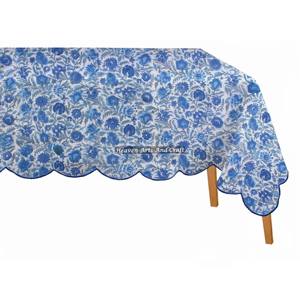 Nuevo Producto en Tendencia 2026: Mantel Rectangular con Borde Festoneado, Estampado Floral Indio a Mano, Tela de Algodón - Product Image 1