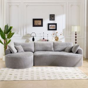 Divano Moderno in Tessuto Ciniglia Grigio Compresso Senza Struttura da 124,5 Pollici con 3 Cuscini Schienale e 4 Cuscini Decorativi per Soggiorno - Product Image 4