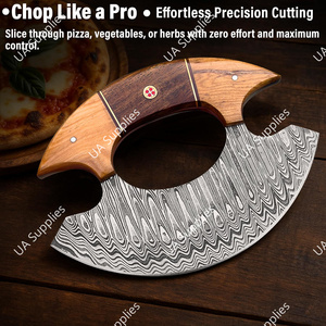 Ensemble de couteaux Ulu en acier Damas, gravure personnalisée, coupe-pizza, qualité industrielle supérieure, cuisine personnalisée - Product Image 4