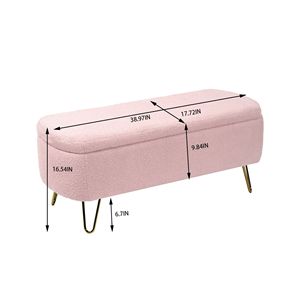Panca Moderna Grigia in Finta Pelliccia per Ingresso, Panca Contenitore Rosa con Gambe Dorate per Fondo Letto, Letto Imbottito - Product Image 6