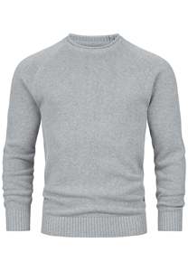 Men's Gray Crew Neck Knitted Pullover 100% Cotton Regular Fit Solid Color Casual Winter Lined 450g Anti-Pilling - Product Image 4