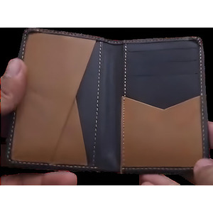 Portefeuille fin et minimaliste pour homme, bleu marine et marron, en cuir véritable, bicolore, à double pliage, pour cartes de crédit, argent liquide, étuis de voyage - Product Image 3