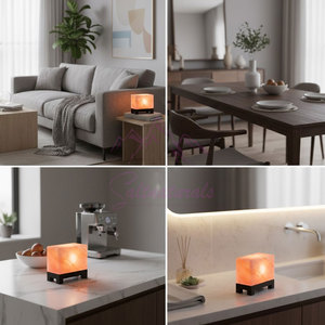 Lampe de sel de l'Himalaya en forme de cube, finition élégante, rose naturel, pour la décoration - Product Image 5