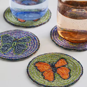 Round Beaded Butterfly <b>Coaster</b> Handmade Decorative <b>Table</b> <b>Coaster</b> - Product Image 1