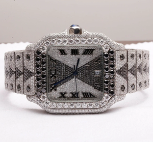 Reloj con Patrón Geométrico Iced Out, Plateado, Negro, con Diamantes Cuadrados, Automático, de Lujo, Estilo Hip Hop, Vintage, para Hombre, con Moissanita - Product Image 2