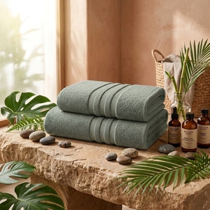 <b>Bath</b> <b>Towel</b> <b>Set</b> Soft Absorbent Zero Twist Cotton <b>Towels</b> Sage White Three Stripe Design for Home Hotel Spas Bathroom Gift Uses - Product Image 4