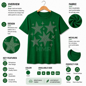 HMR Brotherhood Custom Logo Men's Green Rhinestone <b>Star</b> Cotton T <b>Shirt</b> Fashion Summer Streetwear Wholesale - Product Image 6