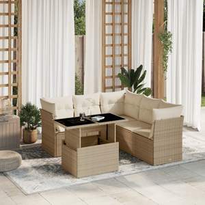 Conjunto de Sofá de Jardín de Ratán Sintético Color Beige con Acero con Recubrimiento en Polvo y Vidrio Templado, Muebles Duraderos para Exteriores - Product Image 1