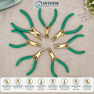Juego de Pinzas Profesionales para Hacer Joyas, 8 Piezas, Kit de Herramientas Manuales de Precisión, Mango Verde, Acabado Dorado, Embalaje Personalizado - Product Image 1