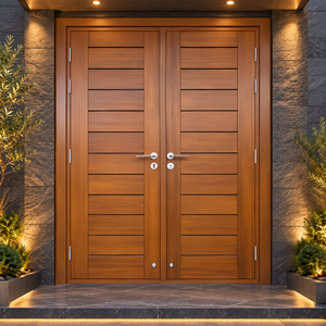 Puerta de Entrada Batiente de Madera Sólida Golden Aero GA-46L Malasia con Diseño Moderno de Doble Ranura para Exterior de Apartamentos y Villas - Product Image 1