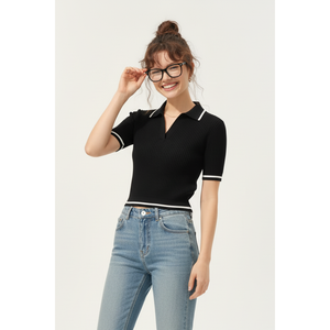 Chemisier côtelé en jersey à manches longues pour femme, écologique, style décontracté moderne, logo personnalisé, vente directe usine - Product Image 1