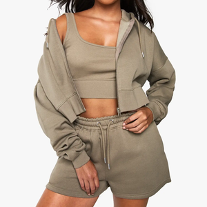 Women's Lightweight Loose Fit 100%Cotton Fleece Breathable Eco-Friendly Hoodie Shorts <b>Set</b> Casual Wear Adults Spring/Summer Women - Product Image 4