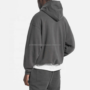 Vente en gros de vêtements de rue de haute qualité sweat à capuche en coton épais surdimensionné avec épaules tombantes sweat à capuche personnalisé recadrée délavé à l'acide pour hommes - Product Image 2