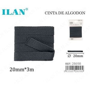 Nastro in cotone Iln 20mm x 3m Nero per cucito e artigianato - Product Image 1