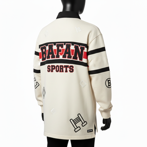 Polo de Rugby Premium para Hombre, Tejido de Algodón Grueso, Color Crema, Panel en el Pecho Negro y Rojo, Logotipo en Tela Tackle Twill, Camiseta de Rugby para Hombre - Product Image 5