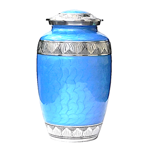 Urnas de cremación de aluminio para adultos con grabado en estaño y acabado en esmalte azul, urnas metálicas para cenizas humanas. - Product Image 1