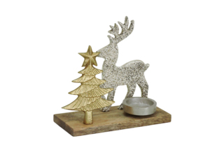 Porte-bougie décoratif en or et argent avec base en bois, centre de table de Noël - Product Image 1