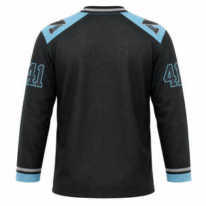 เสื้อฮอกกี้น้ำแข็งผู้ชายแบบกำหนดเองหมายเลข 41 สีดำสีน้ำเงินแบบซับลิเมชั่น แขนยาว ระบายความชื้นได้ดี ชุดทีม - Product Image 2