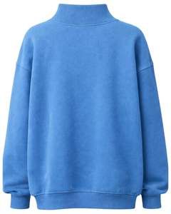 Sweat-shirt à col montant bleu ciel pour femme, broderie florale, manches longues, pull décontracté d'hiver, mélange de coton doux, haut pour femme, vente en gros - Product Image 2