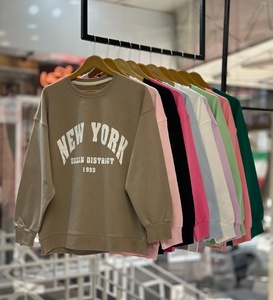เสื้อสเวตเชิ้ตคอกลมโอเวอร์ไซส์สำหรับผู้หญิง คุณภาพสูง แบบสั่งทำพิเศษ พิมพ์ลายกราฟิก ตัวอักษรนิวยอร์ก ไหล่ตก - Product Image 1