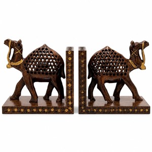 Paire d'entretoises à livres sculptées en bois de Sheesham en forme de chameau |   Organisateur de bureau en bois artisanal en gros - Product Image 1