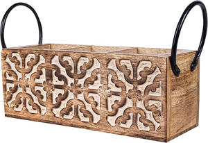 FWE Porte-couverts en bois fabriqué à la main pour support de cuillère de cuisine pour organisateur de rangement de table à manger Boîte à vaisselle avec poignée - Product Image 3