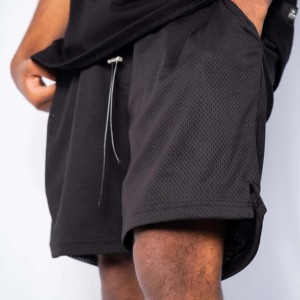 Shorts de sport décontractés pour hommes, en toile noire unie, taille élastique, respirants, écologiques, 100% coton, tendance - Product Image 3