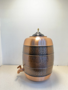 Distributeur d'eau en cuivre pur multi-textures de qualité supérieure, 8L, forme baril, mosaïque martelée, Matka, étanche, avec robinet, pour camping - Product Image 5