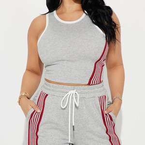 Boutique Women Solid Spandex/Cotton 2Piece Sporty <b>Set</b> Sleeveless Short <b>Crop</b> <b>Top</b> Wide Leg Pants Breathable Activewear Racing <b>Set</b> - Product Image 3