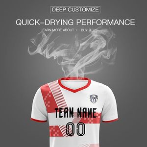Uniforme de Fútbol Personalizable Blanco y Rojo con Estampado por Transferencia Térmica, Cuello en V, Manga Corta, Transpirable, Poliéster Ecológico para Hombre Adulto - Product Image 2