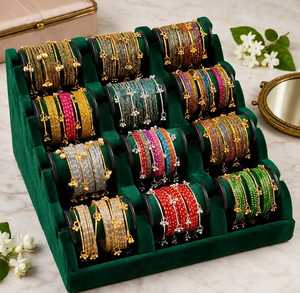 Bracelets en verre traditionnels du Cachemire, multicolores, plaqués or, ensemble de bijoux de mariage, couleurs personnalisées disponibles - Product Image 4