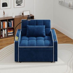 Fauteuil-lit escamotable en velours côtelé avec oreiller, porte-gobelet en acier inoxydable brossé, support de téléphone et port de chargement USB pour salon - Product Image 1