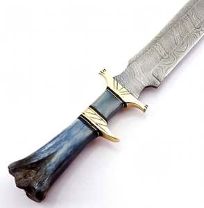 Handcrafted Damascus Steel Utility <b>Knife</b> with Dyed Blue Natural <b>Bone</b> <b>Handle</b> DIY Grade OEM Customizable - Product Image 2