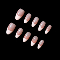Ongles à presser faits main, peints à la main, French Manucure Amande, Nude Rose avec pointe blanche, Qualité Salon Classique, Réutilisables, Ajustement Personnalisé