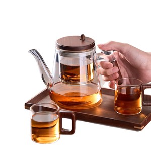 600ml Glass Teapot Filter Tea Pot Heat Resistant Tea Brewer with Wooden Handle and <b>Cup</b> <b>Set</b> for Home Brewing - Product Image 1