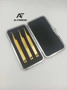 Pinces à extensions de cils couleur or plasma avec designs découpés au fil CNC, en acier inoxydable japonais, avec étuis magnétiques pour pinces à cils - Product Image 2