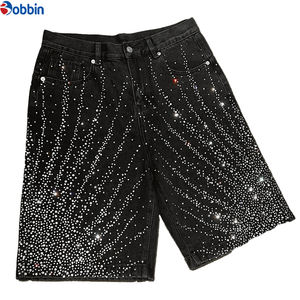 Pantalones Cortos Vaqueros Oversize Estilo Urbano Vintage para Hombre, con Logotipo Personalizado y Diseño de Pedrería, Pantalones Cortos de Mezclilla Holgados para Hombre - Product Image 1